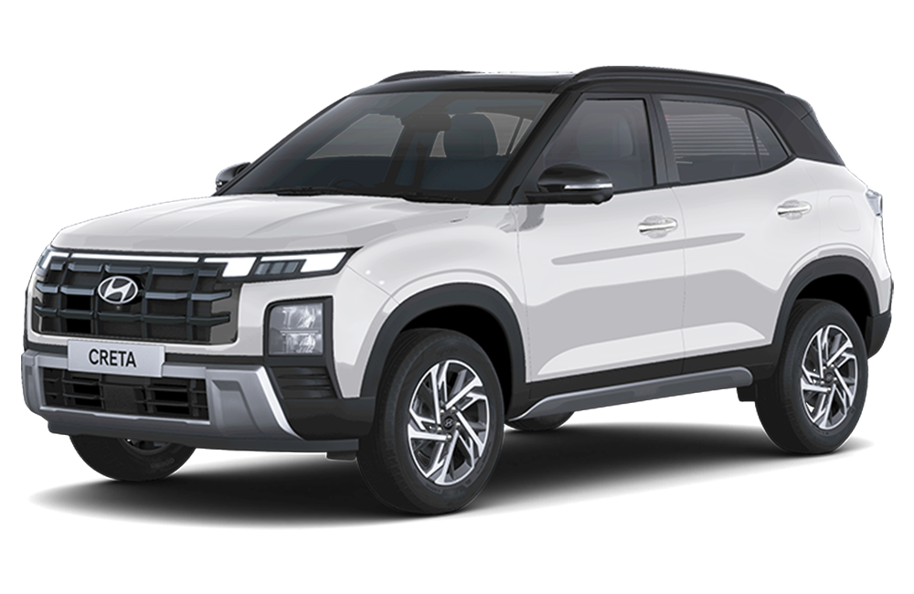 front three-quarter of a Atlas White with Abyss Black Hyundai Creta