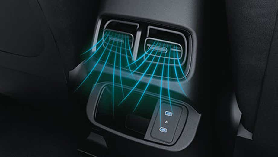 Rear AC vents and USB charging ports of a Hyundai Creta N Line