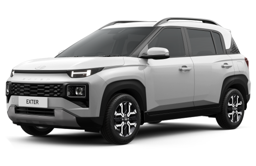 front three-quarter view of a Atlas White Hyundai Exter