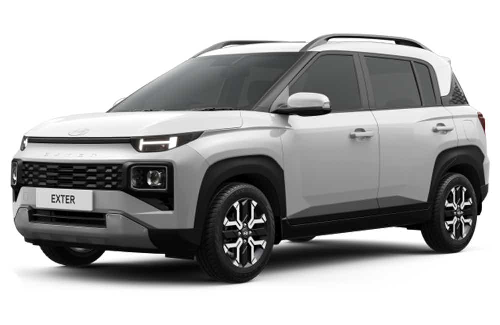 front three-quarter view of a Atlas White Hyundai Exter