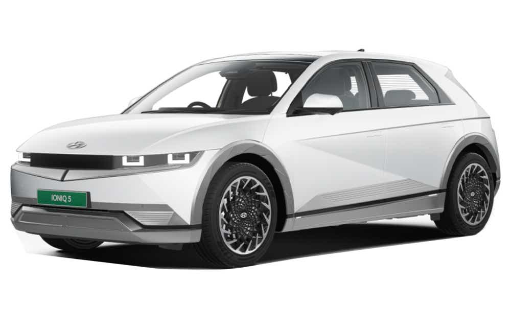 front three-quarter view of a Optic White Hyundai IONIQ 5