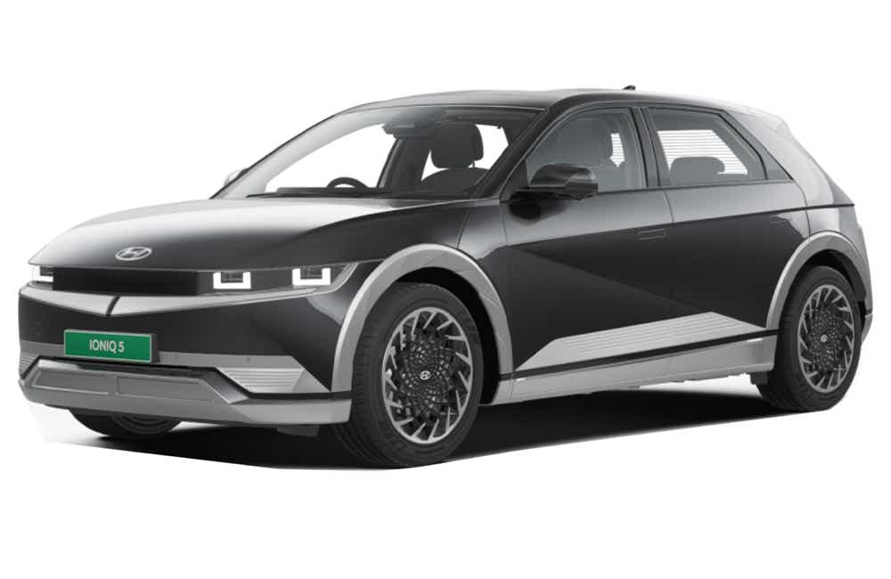 front three-quarter view of a Midnight Black Pearl Hyundai IONIQ 5
