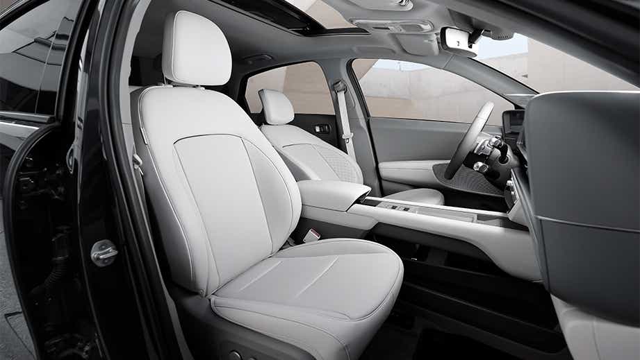 Front seats and dashboard of a Silver Hyundai Ioniq 6