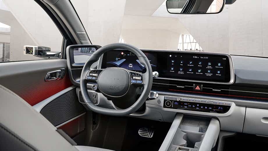 Interior dashboard view of a Silver Hyundai Ioniq 6
