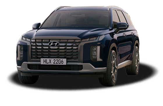 Front view of a Blue Hyundai Palisade
