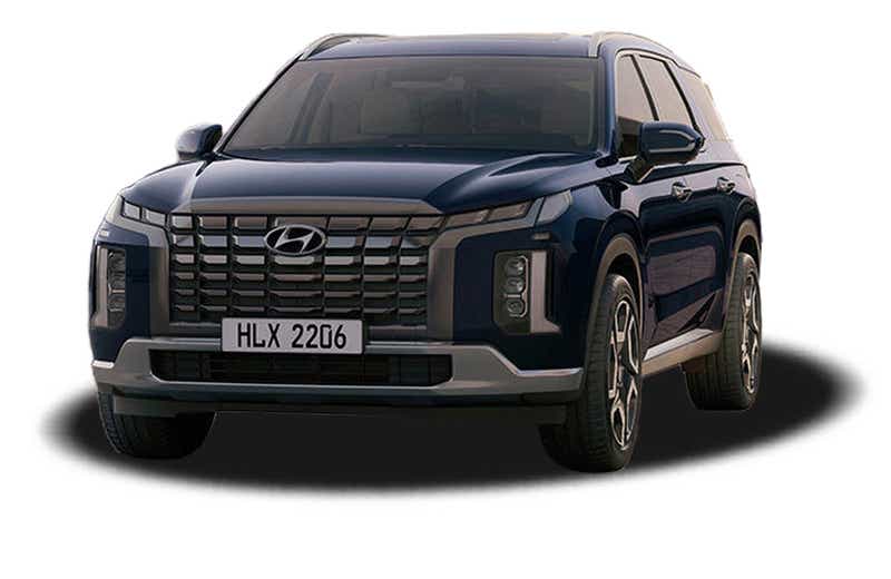 Front view of a Blue Hyundai Palisade