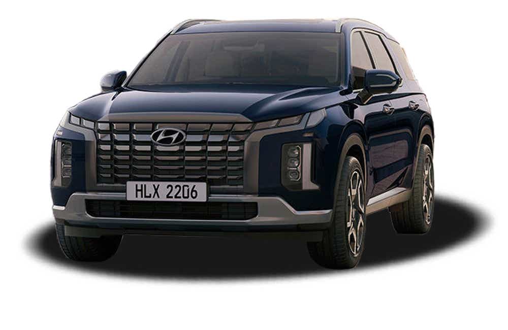 Front view of a Blue Hyundai Palisade