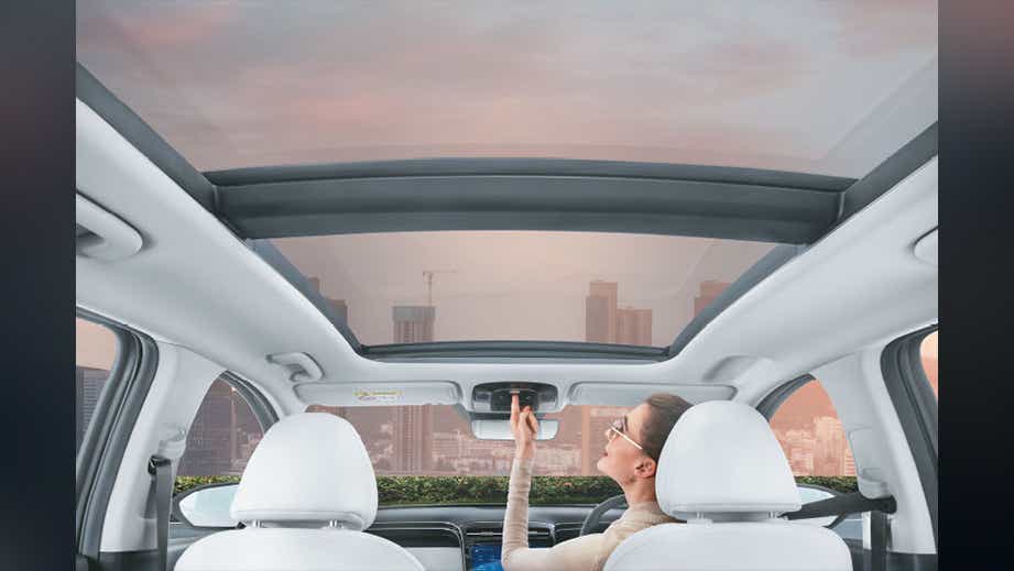 Interior panoramic sunroof view of a Hyundai Tucson