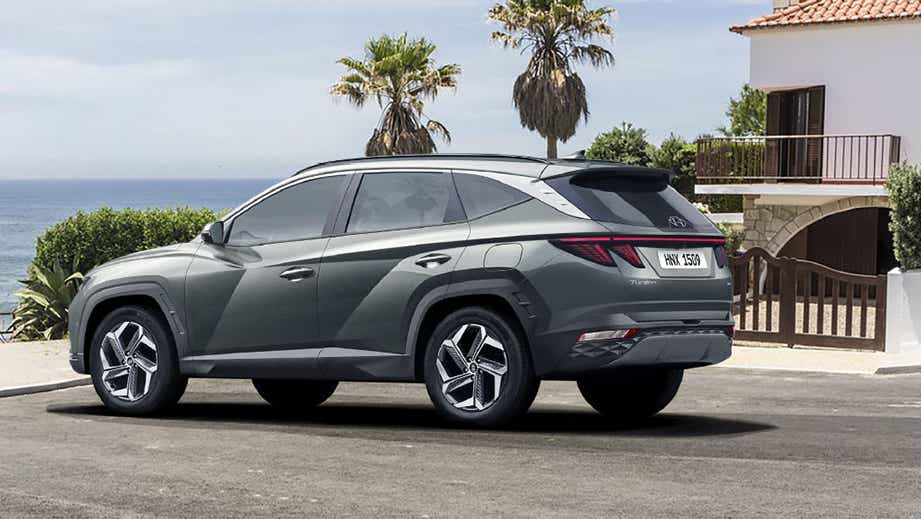 rear three-quarter view of a Hyundai Tucson