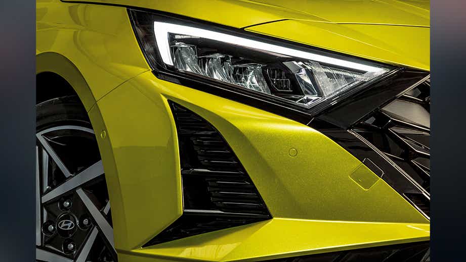 Headlight close-up of a Hyundai i20 N Line