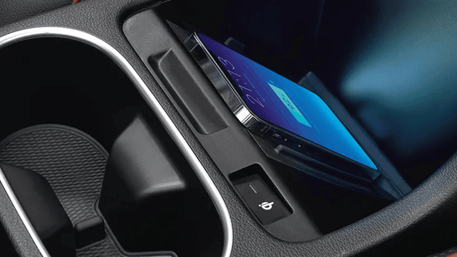 Wireless charging pad in a Hyundai Alcazar 2021-2023 interior