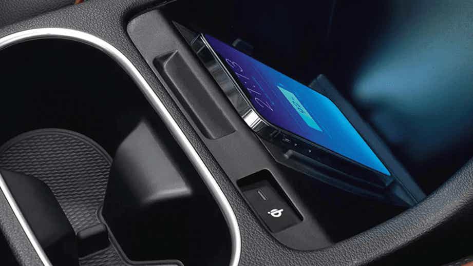 Wireless charging pad in a Hyundai Alcazar 2021-2023 interior