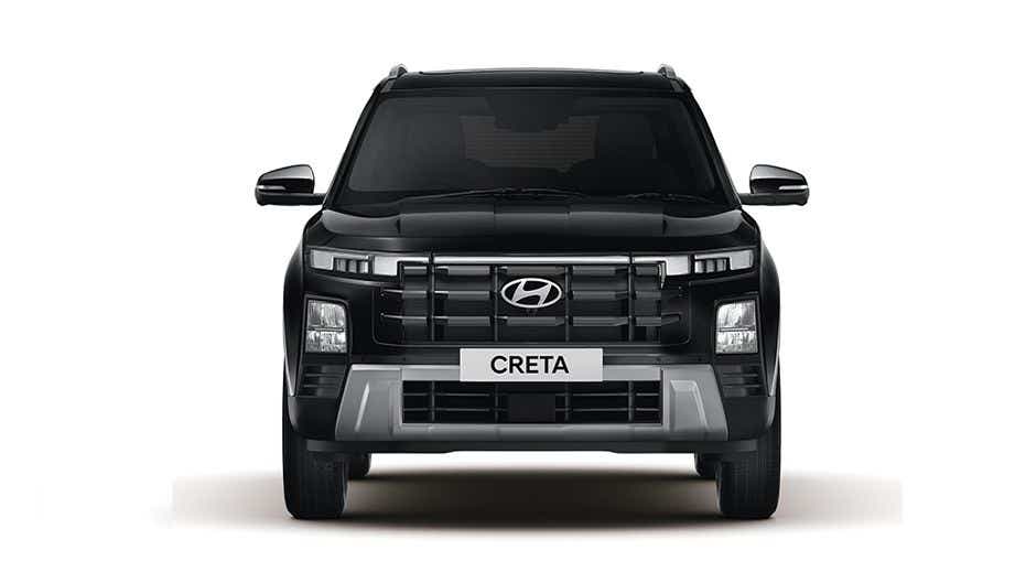 Front view of a Abyss Black Hyundai Creta