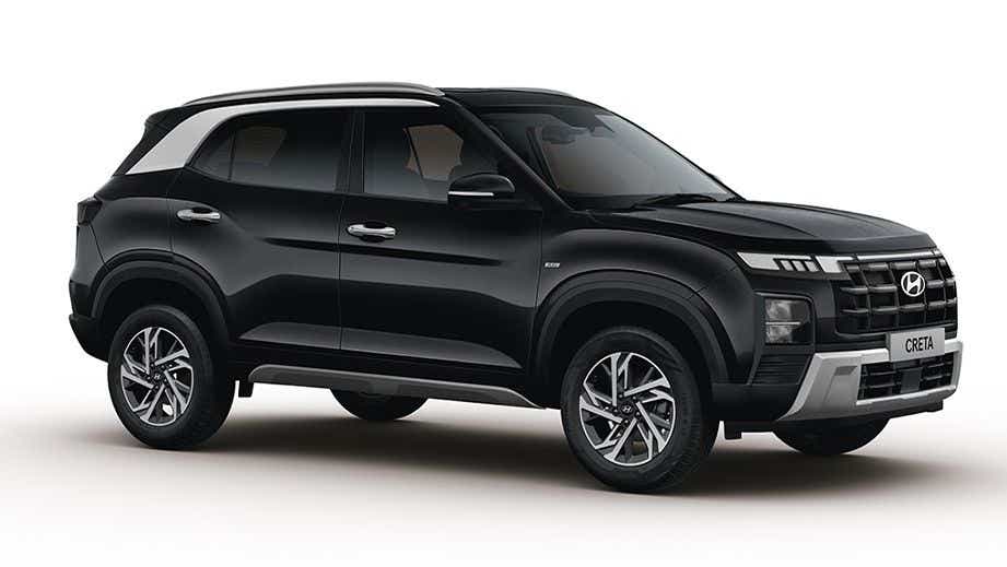 front three-quarter view of a Abyss Black Hyundai Creta