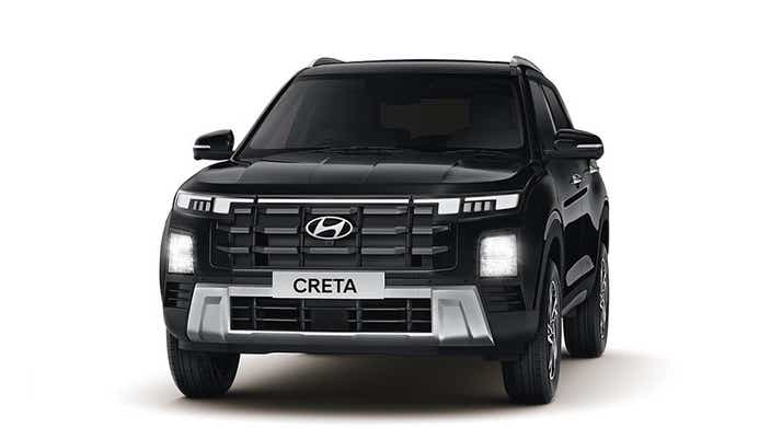 Front view of a Abyss Black Hyundai Creta