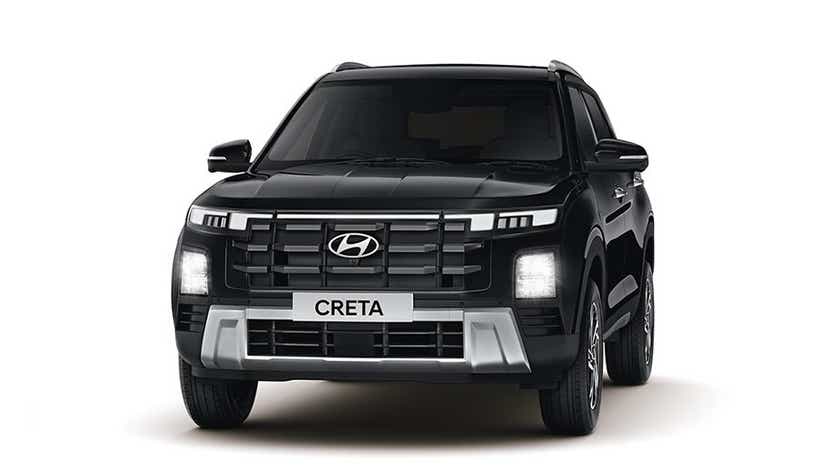 Front view of a Abyss Black Hyundai Creta