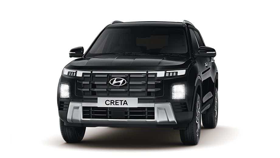 Front view of a Abyss Black Hyundai Creta