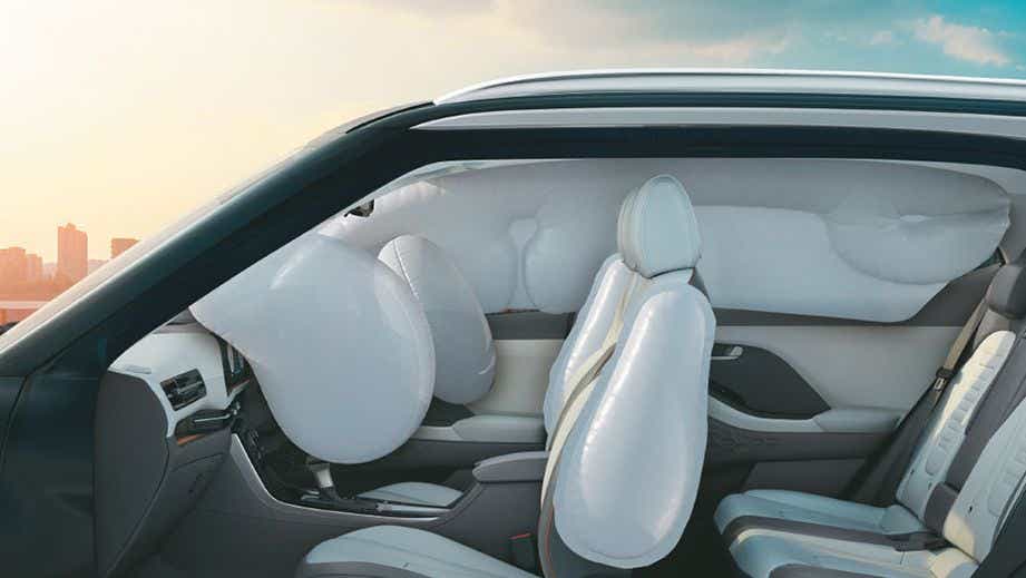 Interior with airbags deployed of a Hyundai Creta