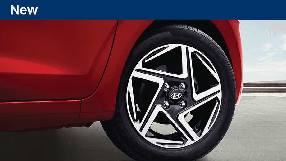 Close-up of alloy wheel of a Hyundai Grand i10 Nios