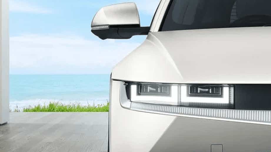 Front headlight close-up of a Hyundai IONIQ 5
