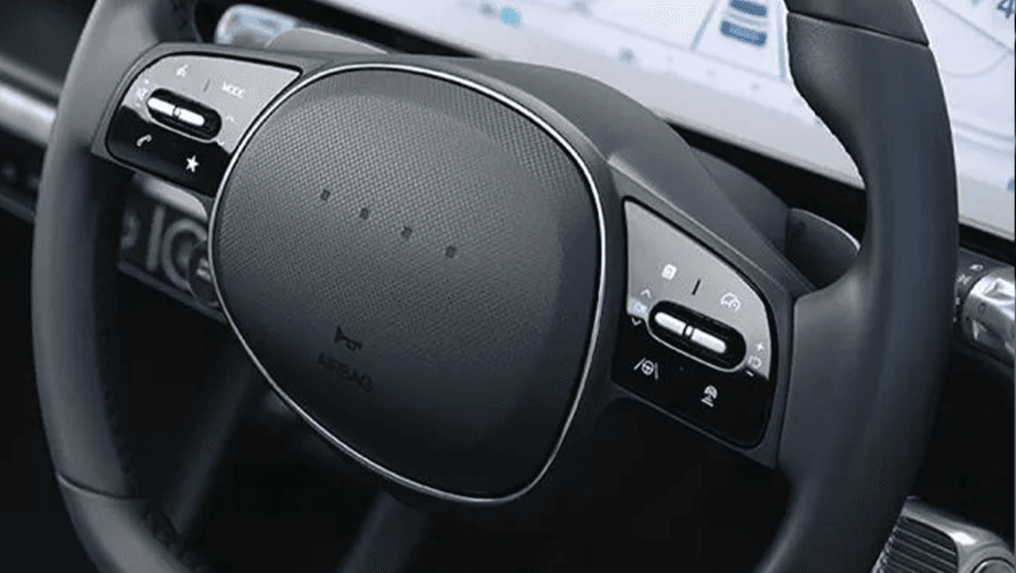Steering wheel close-up of a Hyundai IONIQ 5