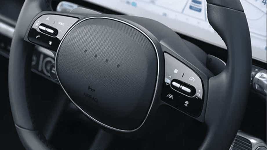 Steering wheel close-up of a Hyundai IONIQ 5