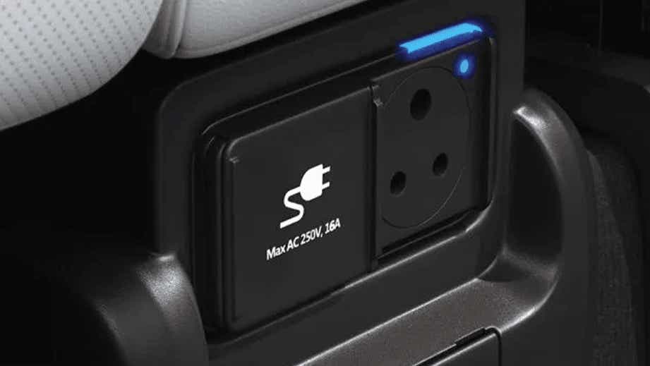 AC power outlet close-up of a Hyundai IONIQ 5