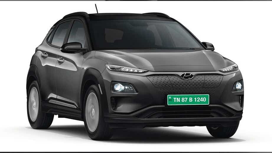 front three-quarter view of a Hyundai Kona Electric