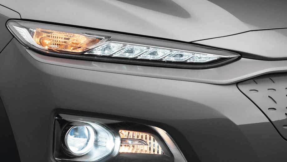 Close-up of headlight on a Hyundai Kona Electric