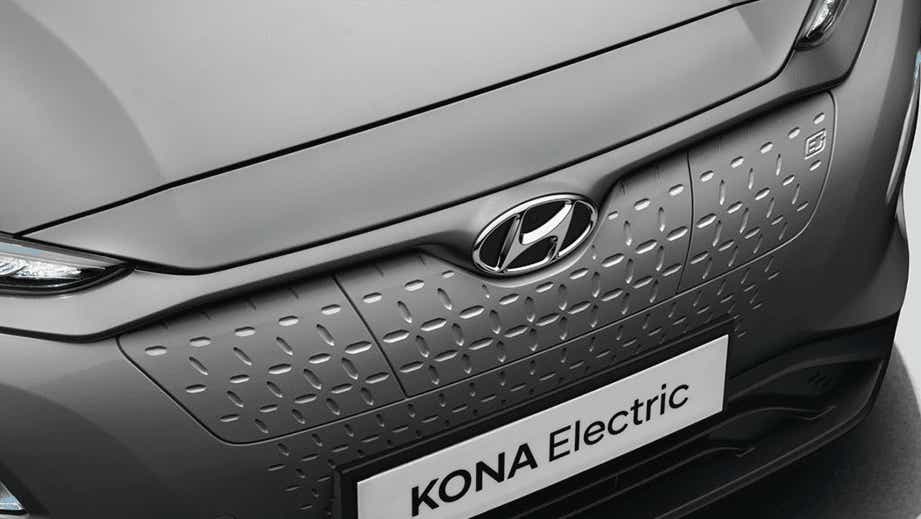 front grille close-up of a Hyundai Kona Electric
