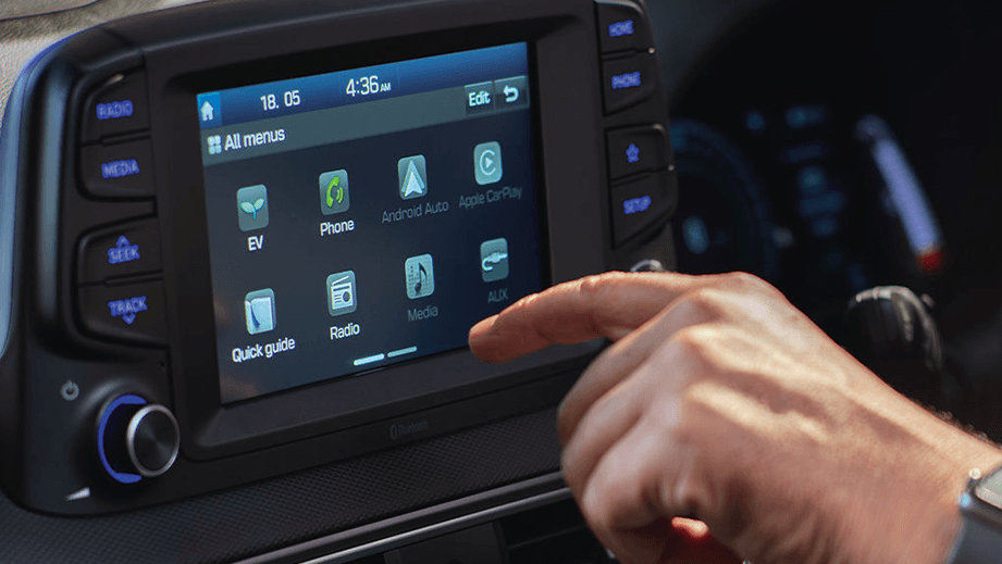 infotainment touchscreen of a Hyundai Kona Electric