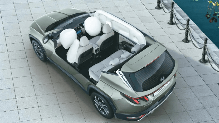 overhead view of a Hyundai Tucson with visible airbags deployed