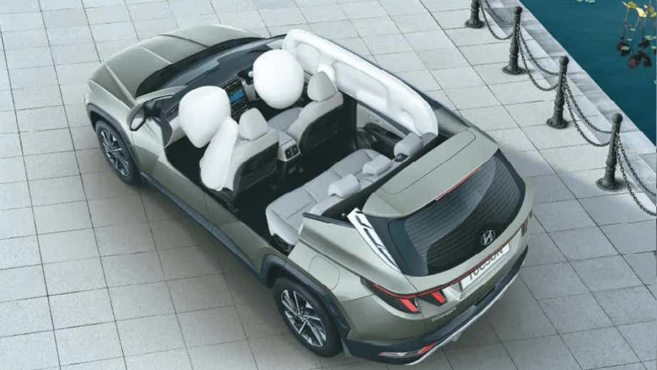 overhead view of a Hyundai Tucson with visible airbags deployed