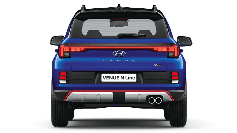 rear view of a Thunnder Blue with Abyss Black Hyundai Venue N Line