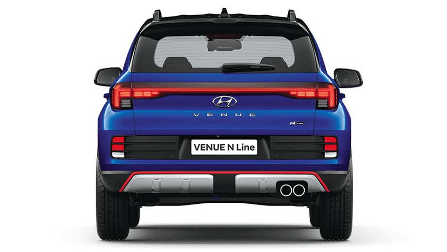 rear view of a Thunnder Blue with Abyss Black Hyundai Venue N Line