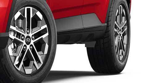 close-up of wheels and lower side of a Hyundai Venue