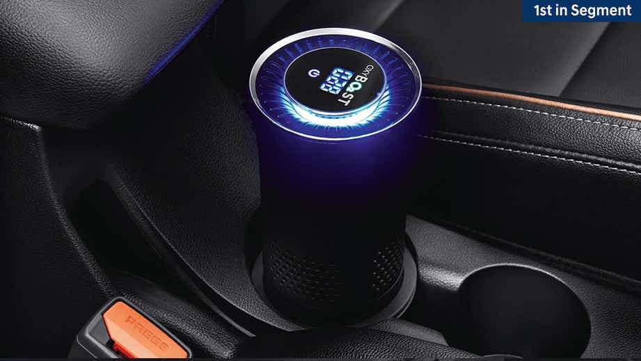 close-up of center console with air purifier in a Hyundai i20