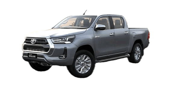 front three-quarter view of a Gray Metallic Toyota Hilux
