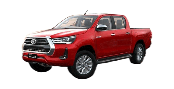 front three-quarter view of a Emotional Red Toyota Hilux