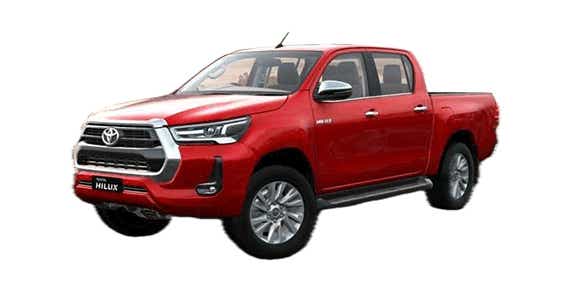 front three-quarter view of a Emotional Red Toyota Hilux