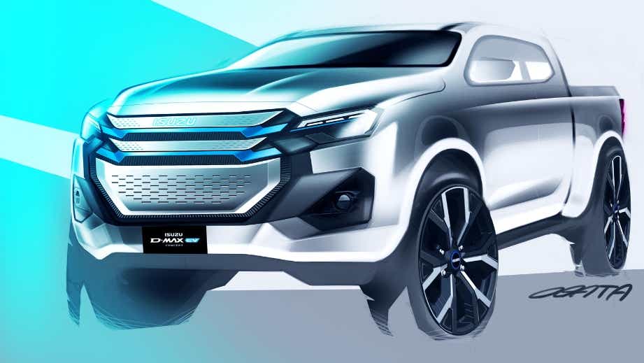 front three-quarter view of an Isuzu D-Max EV