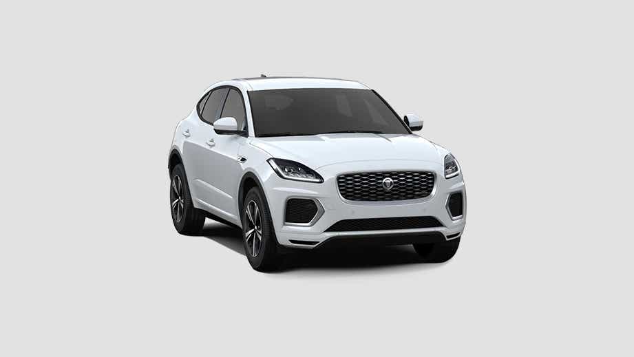 front three-quarter view of a Fuji White Jaguar E-Pace