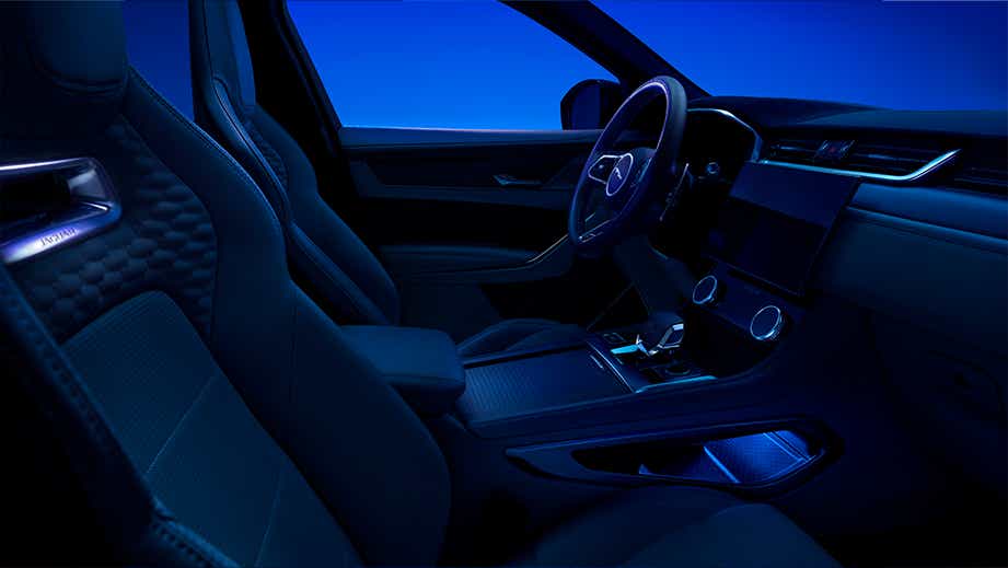 interior front cabin of a Jaguar F-Pace