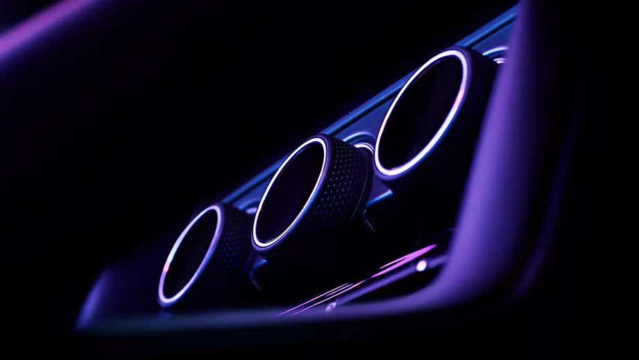 Interior air vent close-up of a Jaguar F-Type