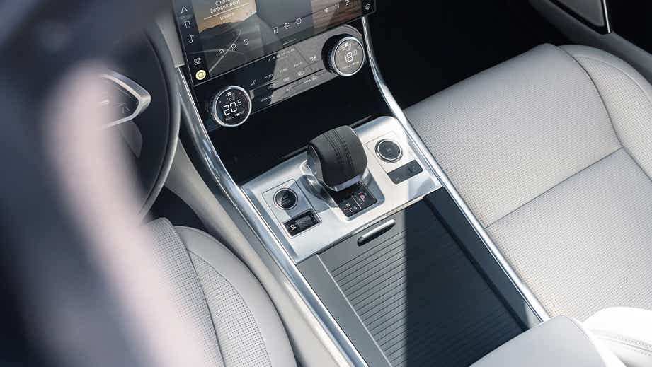 center console and gear selector of a Jaguar XF interior