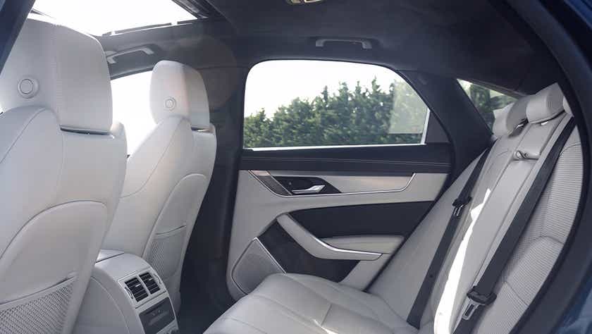 rear seat and interior view of a Jaguar XF