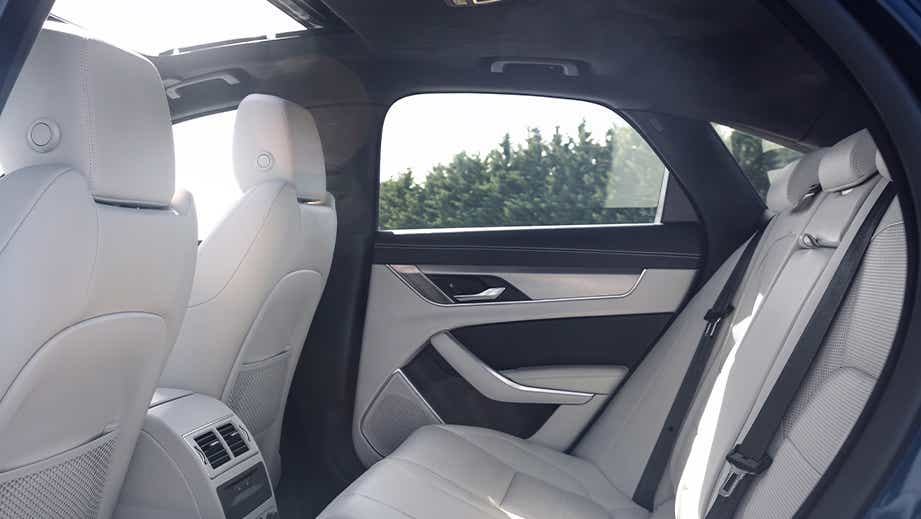 rear seat and interior view of a Jaguar XF