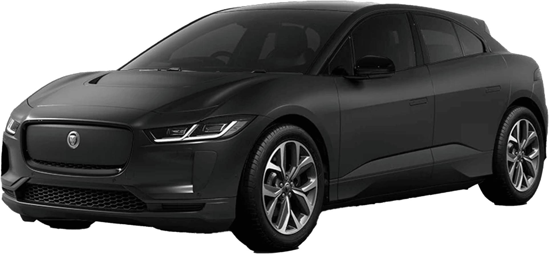 front three-quarter view of a Carpathian Gray Satin Finish Jaguar I-Pace
