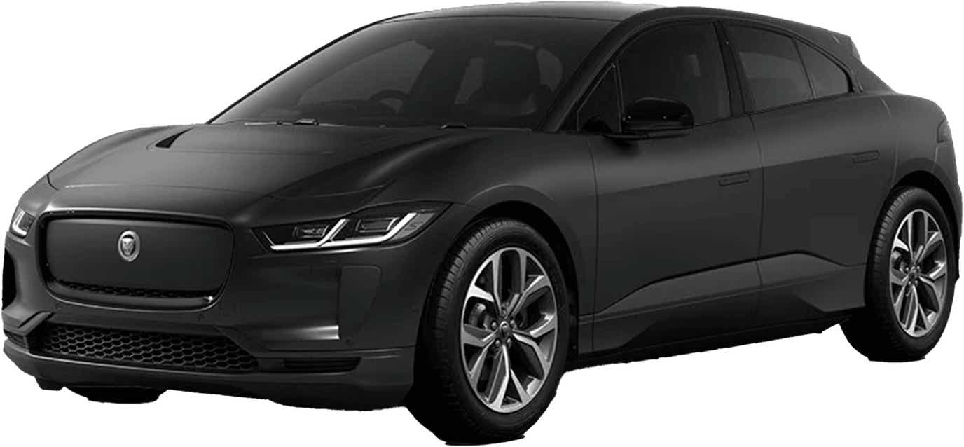 front three-quarter view of a Carpathian Gray Satin Finish Jaguar I-Pace