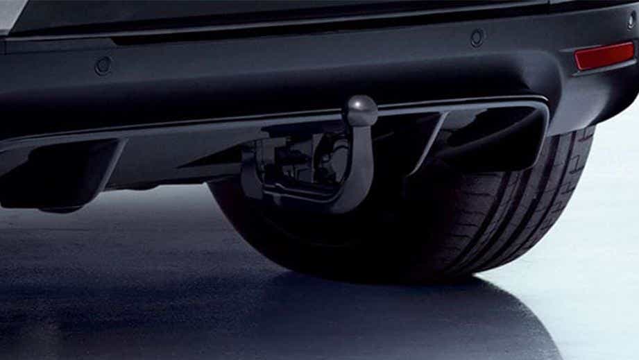 Close-up of the rear tow hook and wheel of a Jaguar I-Pace